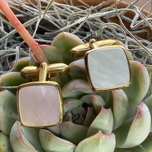 Vintage Gold Tone Mother of Pearl Cufflinks Square Classic Formal